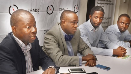 (L-r): Deremi Atanda, executive director, SystemSpecs  Limited, Yele Okeremi, managing director, Precise Financial Systems (PFS) and chairman, Local Organizing Committee, Kola Oyeneyin, Founder, Venia Business Hub, and Tunji Eleso, director, Pre-Incubation Co-Creation Hub, all member of Local Organizing Committee of DEMO Africa at the press briefing of the forth coming DEMO Africa event in Lagos…on Thursday.